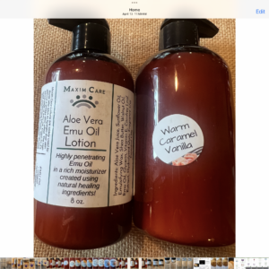 ALL NATURAL ALOE VERA /EMU OIL LOTION: WARM CARAMEL VANILLA
