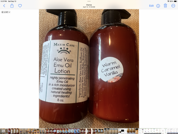 ALL NATURAL ALOE VERA /EMU OIL LOTION: WARM CARAMEL VANILLA